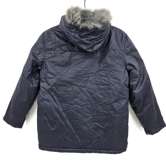 New Gymboree Puffer Parka Jacket Size 10-12 Navy Blue Faux Fur Hooded Coat - Picture 2 of 5
